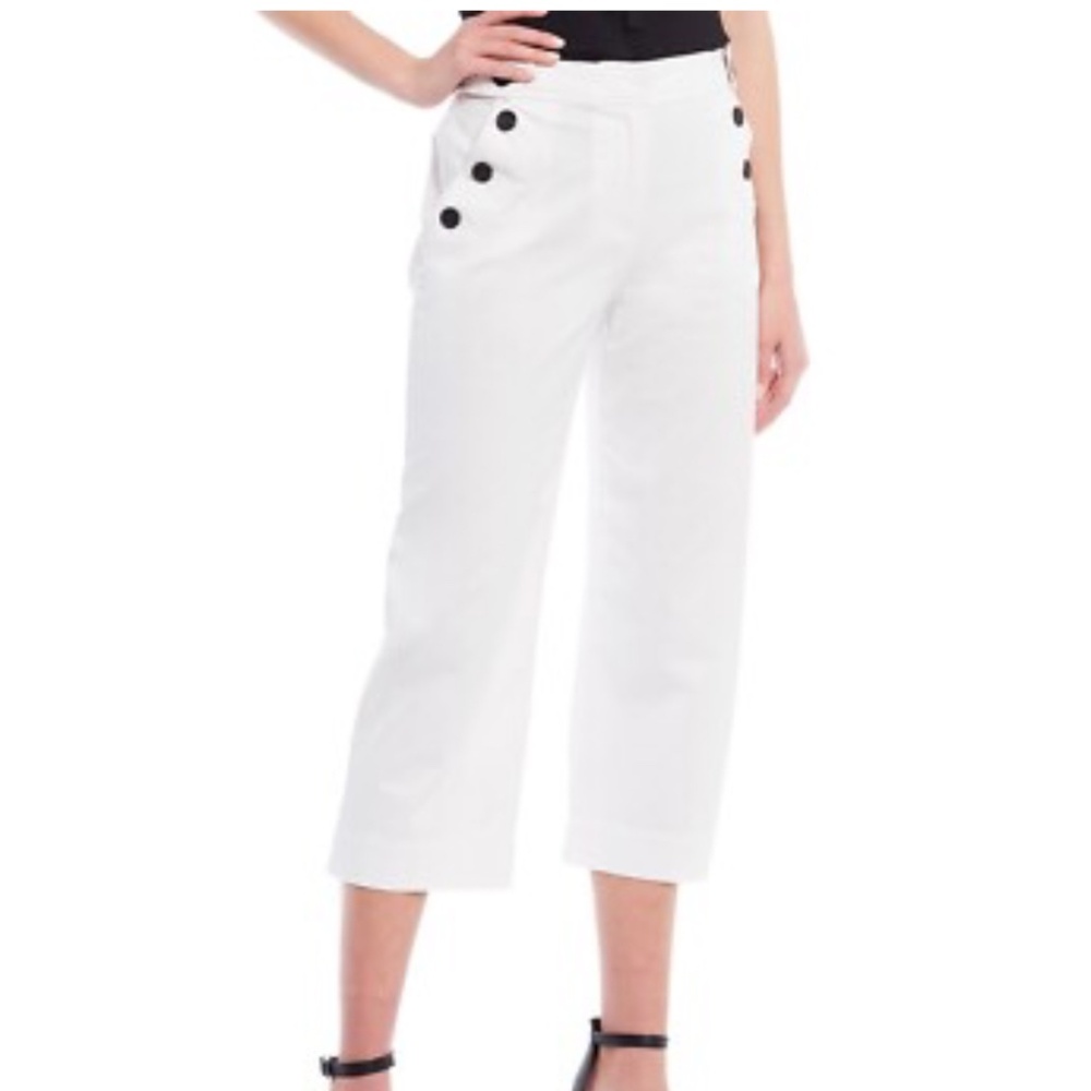 CeCe Women's Ecru White Button Detail Pockets Crop Pants Size 2